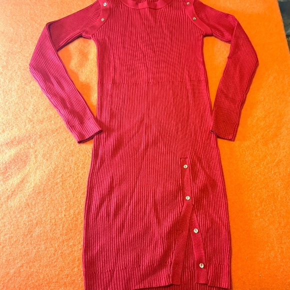 Venus red ribbed rayon blend long sleeve knit sweater dress NWOT - Picture 6 of 14
